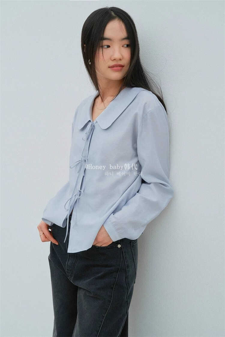 直邮正品宽松蝴蝶结系带长袖衬衫