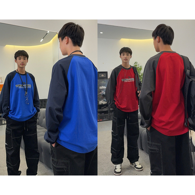 CX3880小赖家青少年2026秋季新款中大童长袖拼接T恤男童打底衫潮