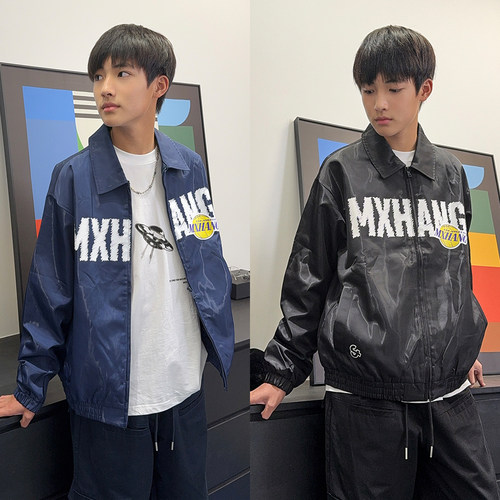 WT1716小赖家青少年2026秋装新款撞色翻领外套男大童宽松上衣潮牌