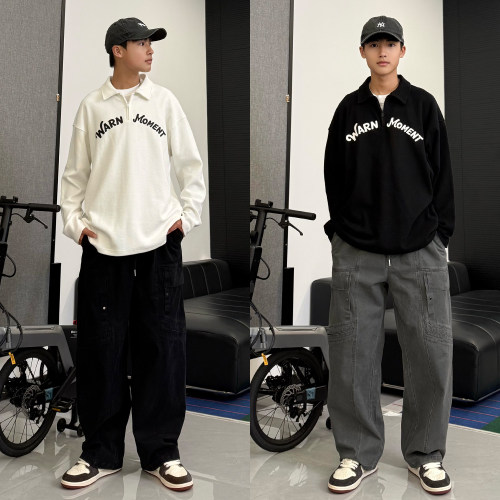 WY7508小赖家青少年2026秋装新款字母印花Polo领卫衣男大童长袖