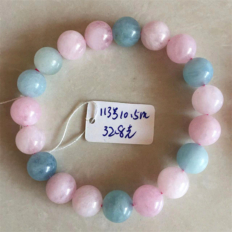天然摩根石手链6-14mm糖果色绿柱石海蓝宝单圈蓝粉色水晶手串女