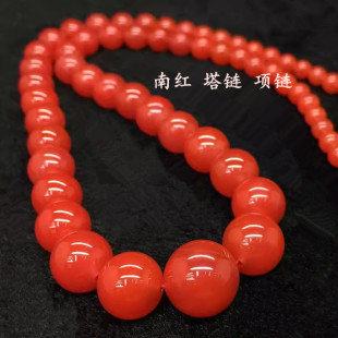 天然冰飘南红玛瑙项链女川料樱桃红颈链串珠水晶吊坠锁骨链毛衣链