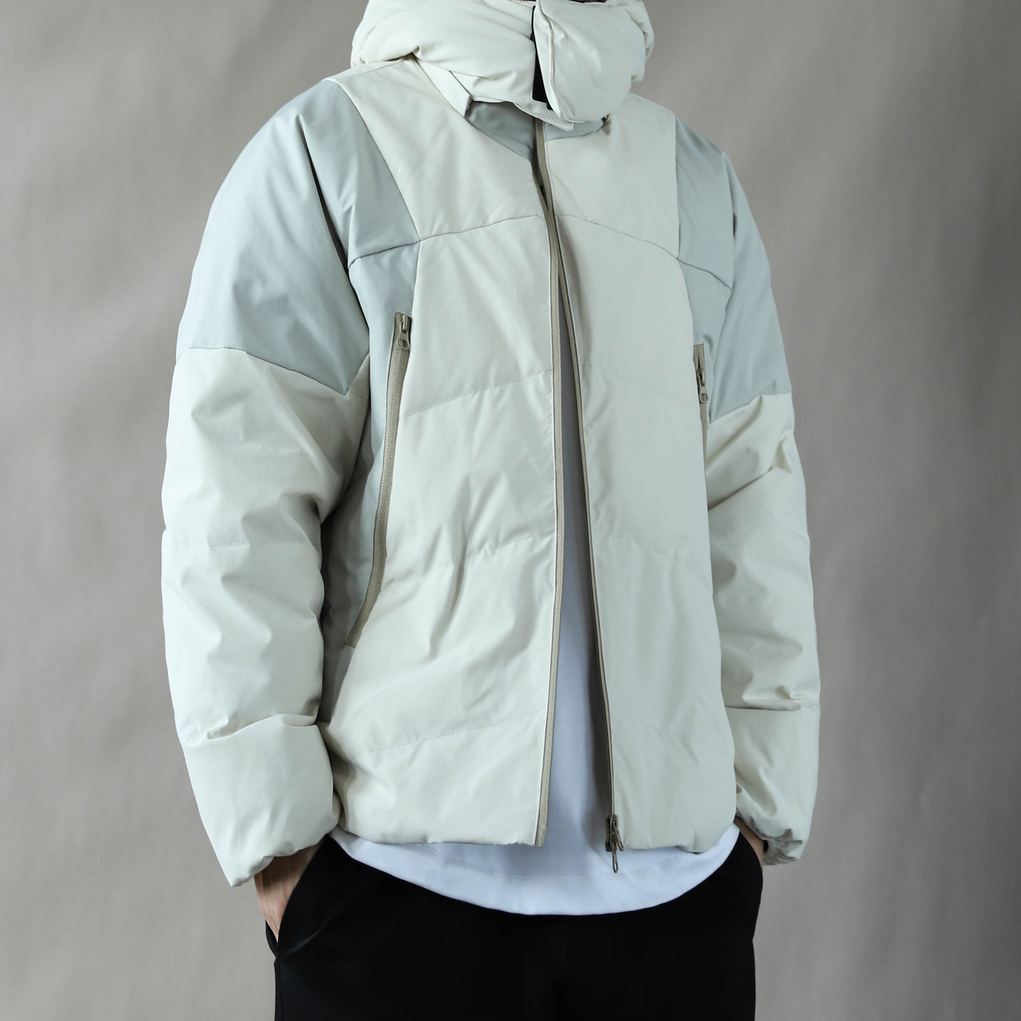 鹅绒连帽户外风连帽羽绒服男冬季加厚保暖防风宽松休闲米白色外套