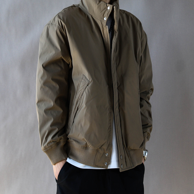 美式复古立领羽绒服男款冬季加厚保暖外套男款卡其色宽松上衣新款