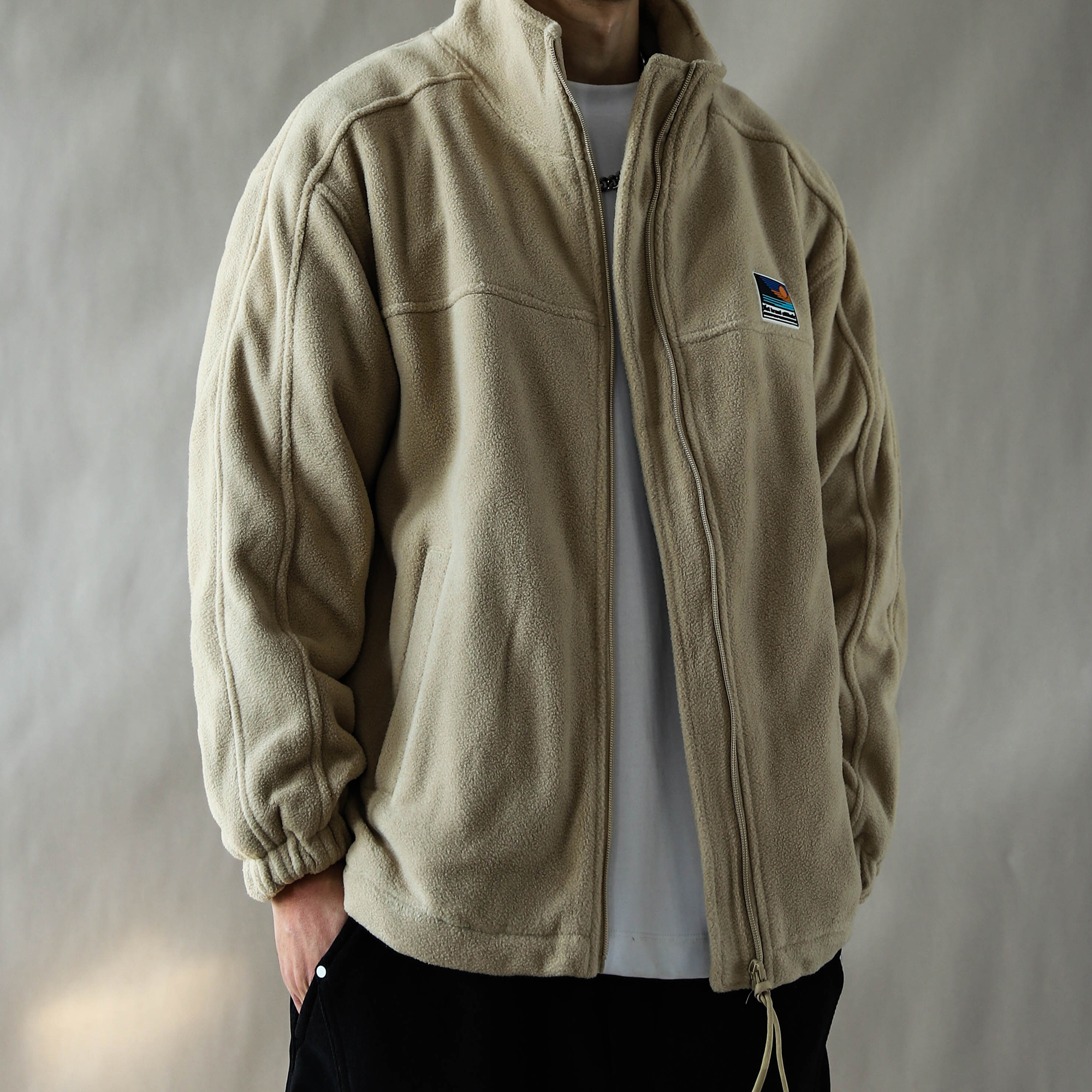 2025新款立领摇粒绒外套男秋冬加厚保暖宽松休闲开衫夹克卫衣卡其