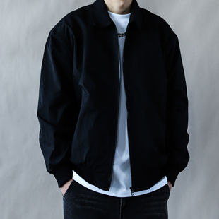 美式 夹克男翻领简约宽松外套青年休闲上衣2026春秋黑色 复古工装