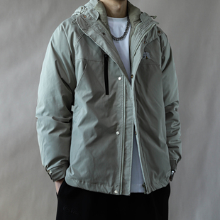 复古风连帽短款羽绒服男宽松加厚2025年外套卡其色冬季户外三合一