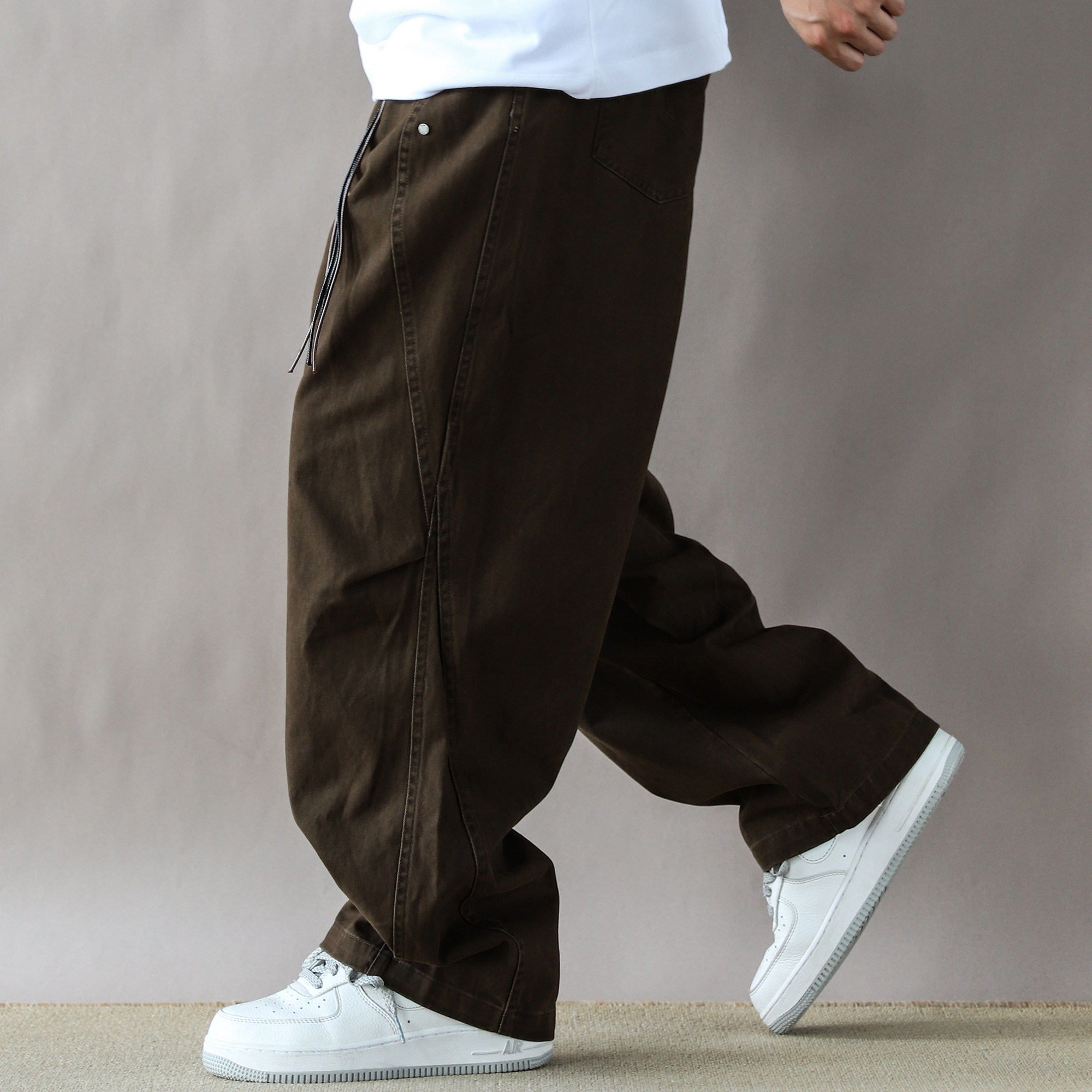 简约休闲风宽松直筒长裤男咖色纯棉百搭2026潮流新款百搭裤子春秋,男装,休闲裤,淘宝优惠券,粉丝福利购,淘宝优惠卷