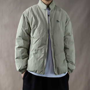 卡其色立领短款羽绒服男加厚保暖宽松面包服外套2025大码秋冬美式