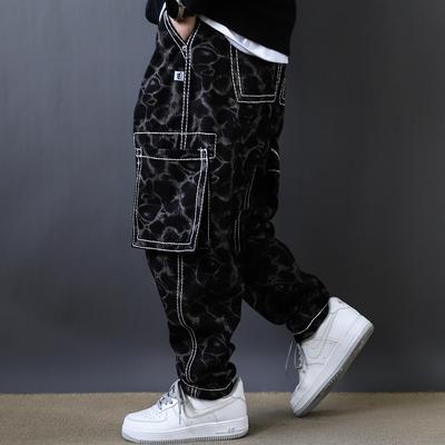 锥形黑豹纹街头滑板哈伦弯刀裤