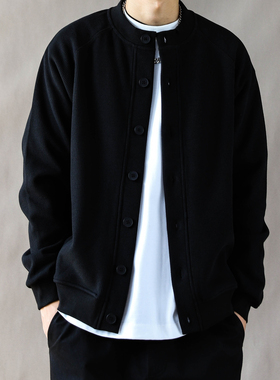 美式复古重磅夹克男春秋宽松休闲2026新款加绒加厚外套卫衣黑色