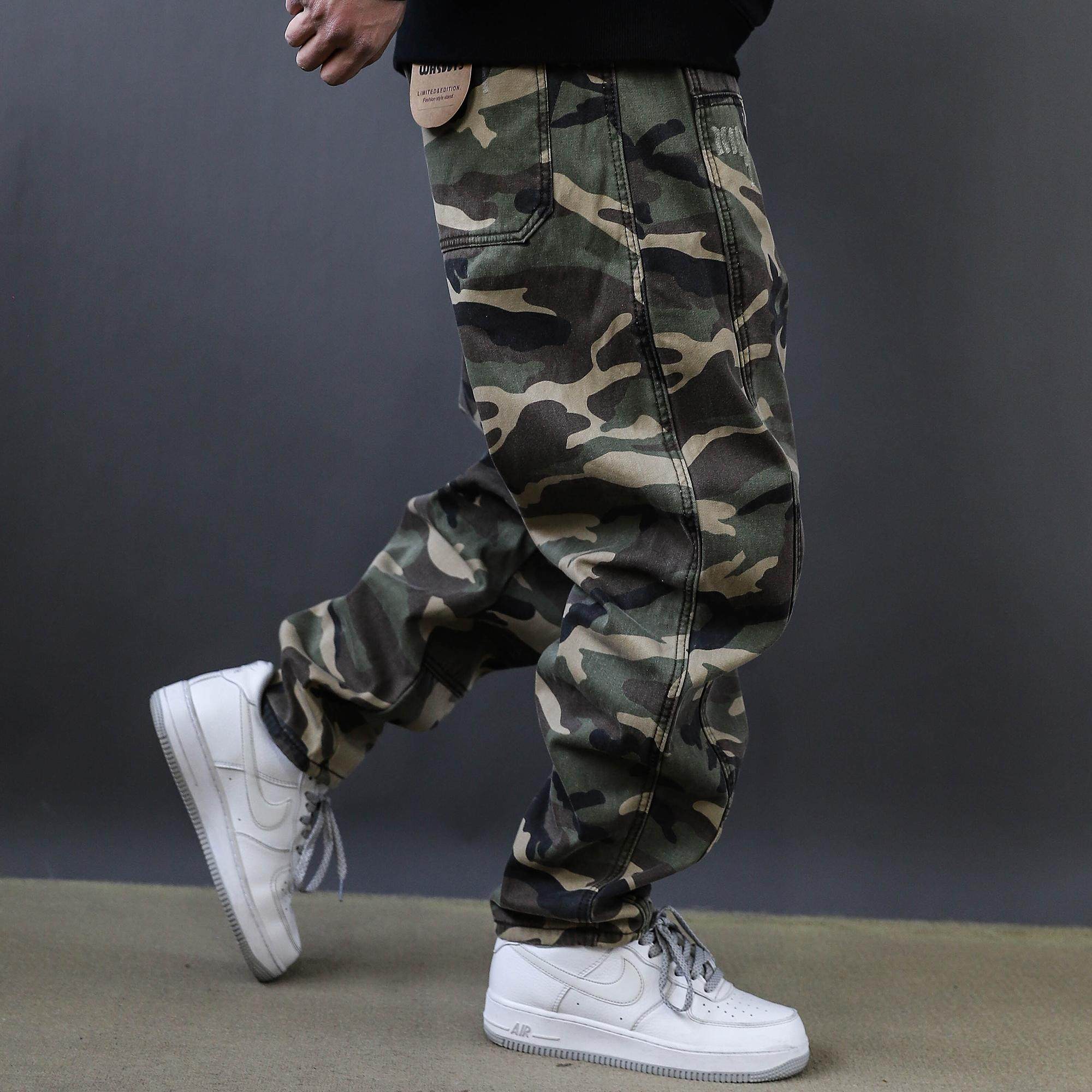 2025迷彩裤男宽松嘻哈工装裤男裤子潮胖男装加肥加大休闲裤加绒
