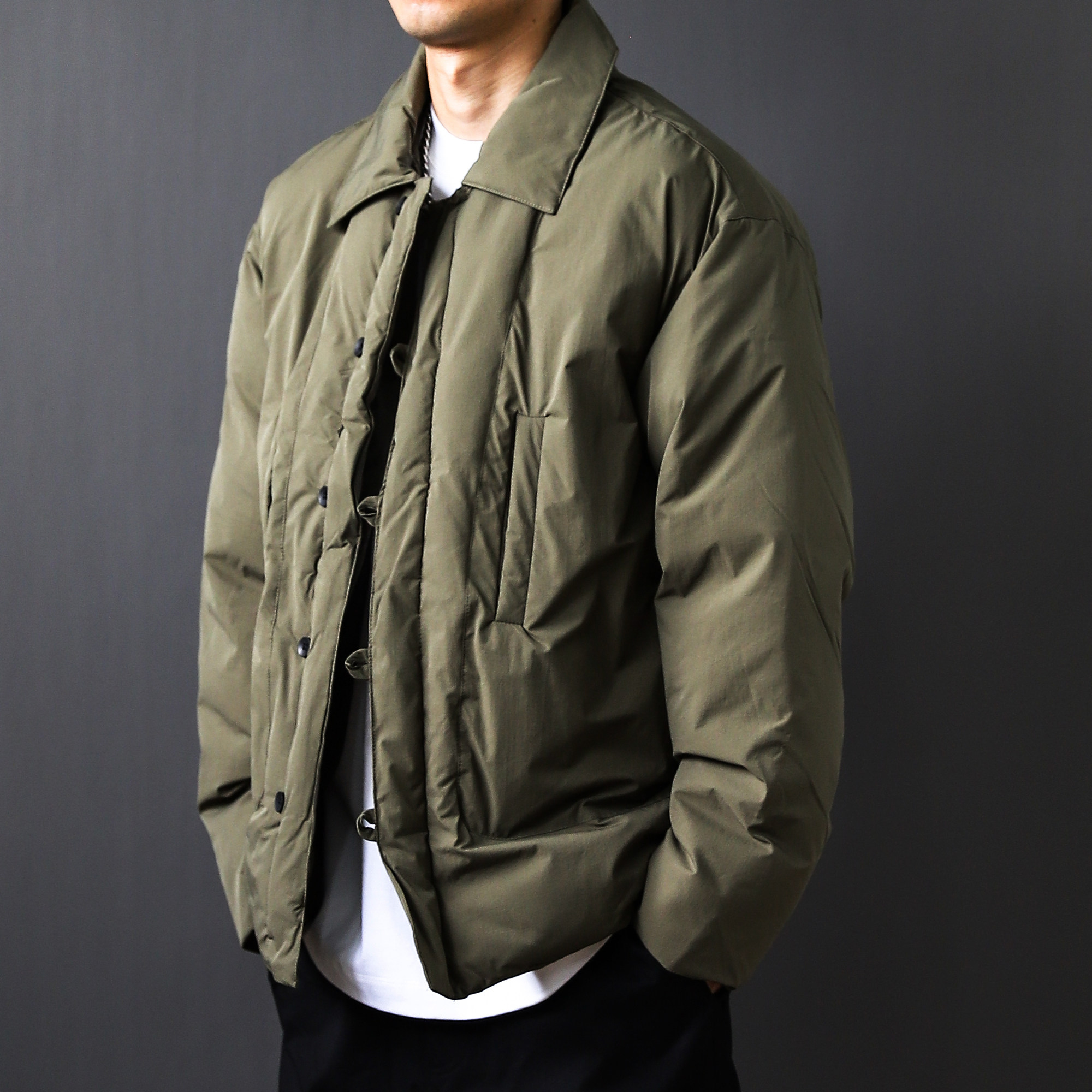 日系复古翻领2024工装潮牌男休闲宽松棉衣棉服军绿秋冬季加厚外套