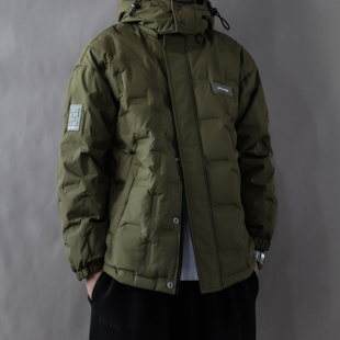 上衣军绿 复古加肥大码 90绒羽绒服男重磅连帽保暖外套冬季 2025美式