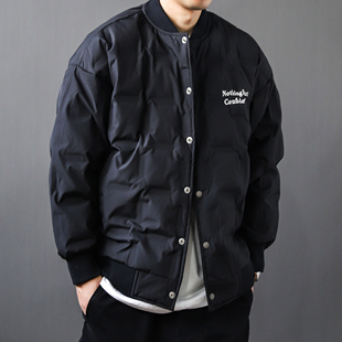 90白鸭绒羽绒服男大码轻薄款棒球领黑色2024秋冬潮牌宽松痞帅上衣