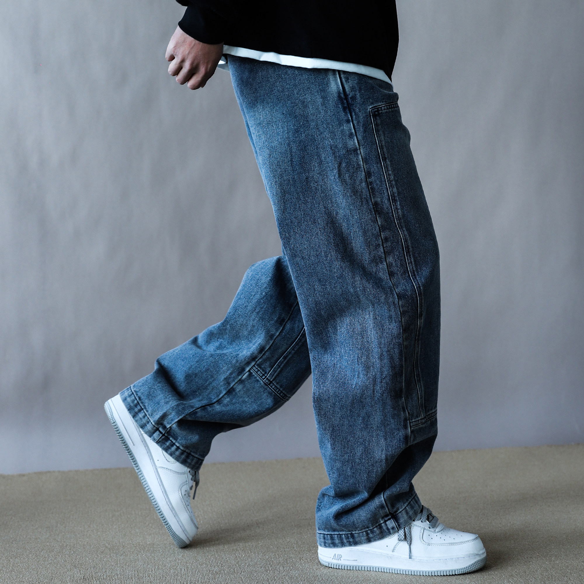 美式复古水洗牛仔裤男宽松阔腿长裤大码垂感休闲裤2026春秋蓝色,男装,牛仔裤,淘宝优惠券,粉丝福利购,淘宝优惠卷
