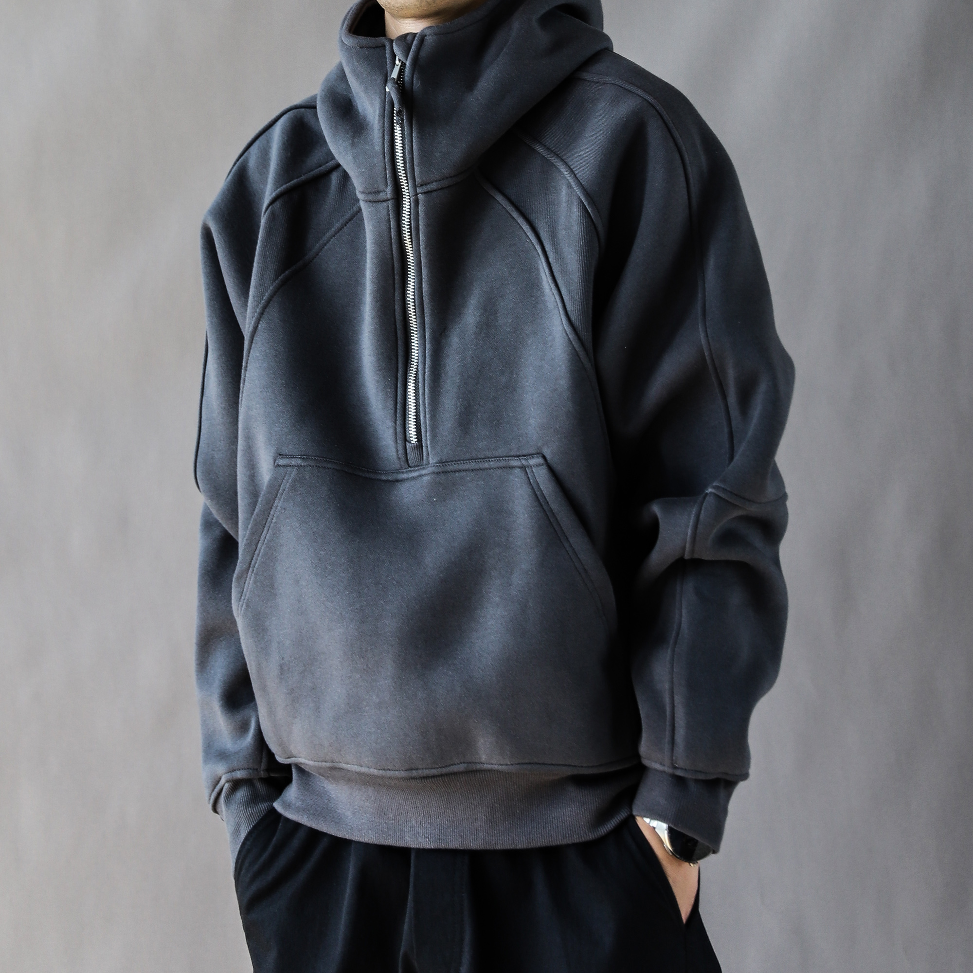 美式复古重磅卫衣男春秋潮宽松休闲2025新款高街连帽开衫外套深灰