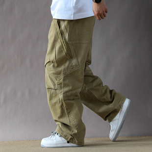 美式复古重磅工装裤男春秋宽松休闲2025新款长裤直筒阔腿裤卡其色