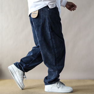 加绒加厚日系复古灯芯绒直筒裤男宽松休闲蓝色长裤子2025新款保暖