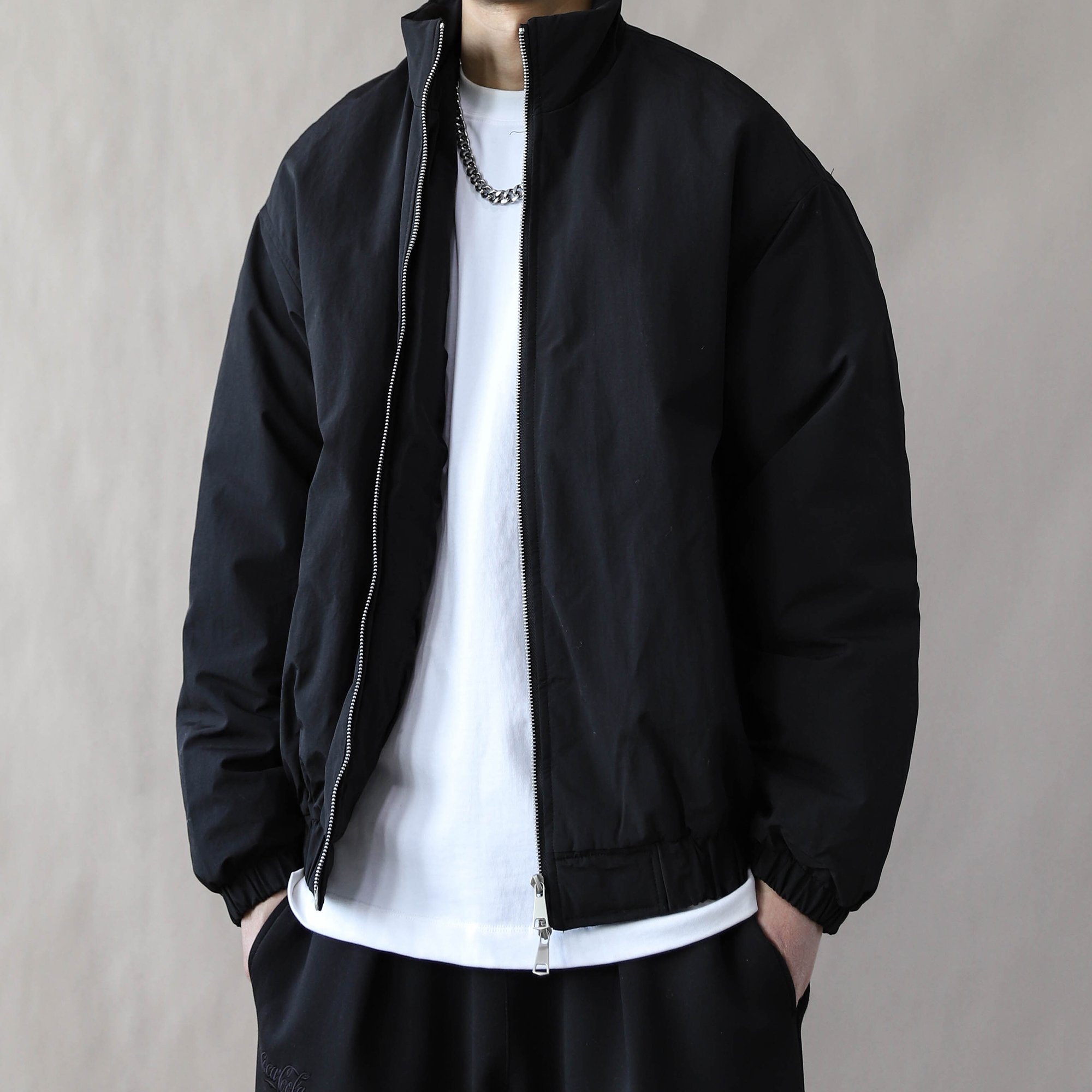 美式复古立领短款棉衣男宽松拉链外套加厚保暖百搭黑色2025冬季