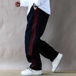 直筒裤 美式 长裤 男春秋宽松休闲2026新款 条纹运动蓝色 复古重磅卫裤