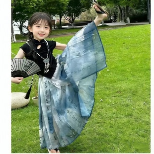 女童马面裙夏季新中式千字文汉服套儿童国风盘扣短袖马面裙两件套