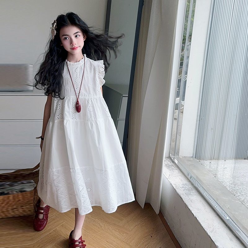 女童公主连衣裙森系儿童生日小花童婚礼甜美日系飞袖无袖背心裙子