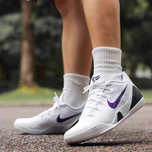 耐克Kobe 9百搭防滑低帮篮球鞋实战耐磨男女同款白紫色IH1401-100