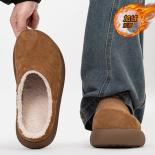 勃肯棉拖鞋男款冬季加绒加厚保暖棉鞋外穿防水防滑办公室包头拖鞋