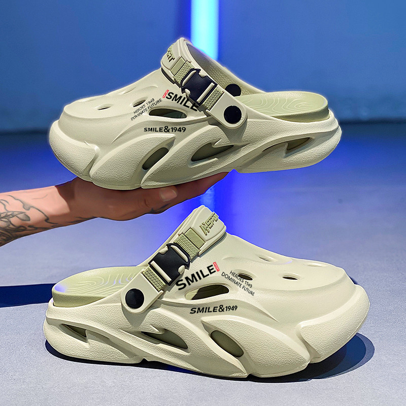 洞洞鞋男夏季外穿防滑办公室包头半拖鞋户外开车运动大码沙滩凉鞋,流行男鞋,包头拖,淘宝优惠券,粉丝福利购,淘宝优惠卷