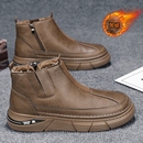 防水防滑劳保工装 马丁靴男士 一脚蹬高帮皮鞋 加绒保暖棉鞋 短靴 冬季