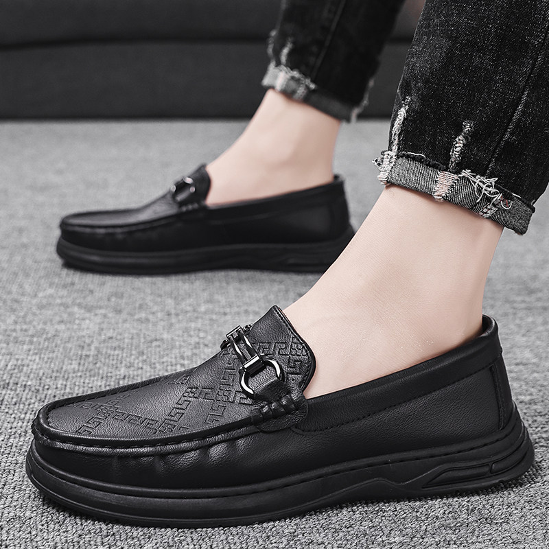 男鞋冬季透气轻便一脚蹬男士百搭休闲皮鞋黑色软底上班工作豆豆鞋,流行男鞋,休闲皮鞋,淘宝优惠券,粉丝福利购,淘宝优惠卷