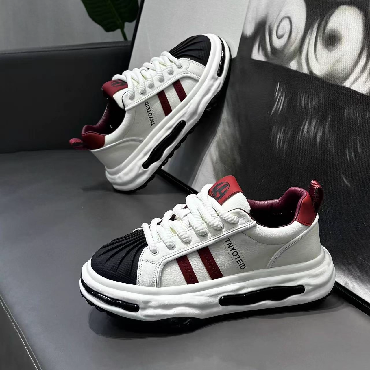 男鞋秋季百搭休闲贝壳头板鞋青少年运动溶解厚底增高黑白熊猫潮鞋,流行男鞋,休闲板鞋,淘宝优惠券,粉丝福利购,淘宝优惠卷