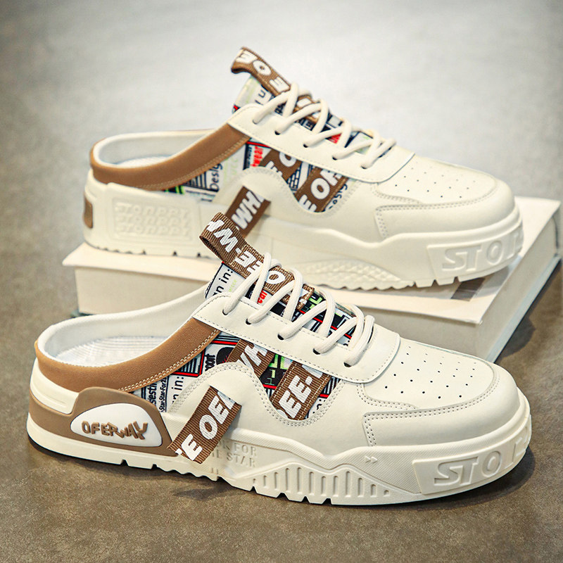 帆布鞋男款夏季百搭休闲小众板鞋男士一脚蹬运动无后跟包头半拖鞋,流行男鞋,帆布鞋,淘宝优惠券,粉丝福利购,淘宝优惠卷