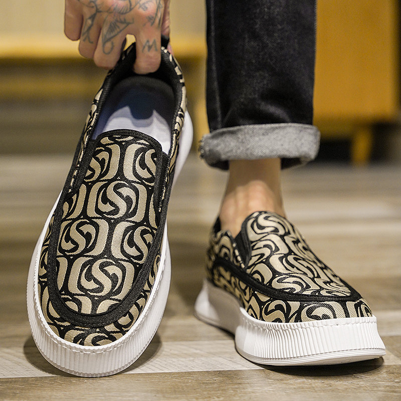 老北京布鞋男夏季百搭休闲板鞋冰丝一脚蹬运动软底印花黑色帆布鞋,流行男鞋,布鞋,淘宝优惠券,粉丝福利购,淘宝优惠卷