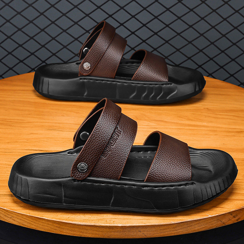 SANDALS MENS SUMMER WEAR DUAL-PURPOSE DRIVING SPORTS SLIPPERS MENS LEATHER SOFT SOLES CASUAL OUTDOOR WADING BEACH SANDALS