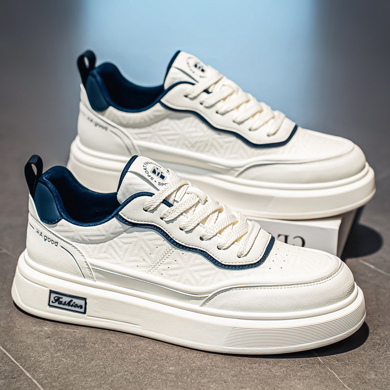 男鞋春季潮流百搭休闲板鞋男士皮面防水防滑运动厚底增高小白潮鞋,流行男鞋,单鞋,淘宝优惠券,粉丝福利购,淘宝优惠卷