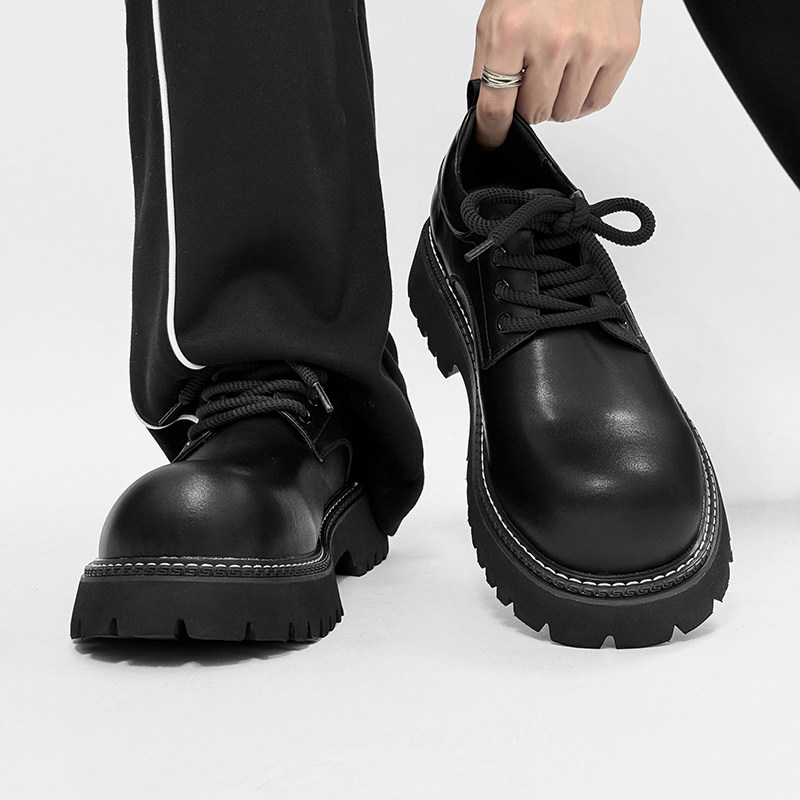 男鞋春季潮牌高级感男士休闲皮鞋运动厚底增高真皮黑色大头德比鞋,流行男鞋,休闲皮鞋,淘宝优惠券,粉丝福利购,淘宝优惠卷