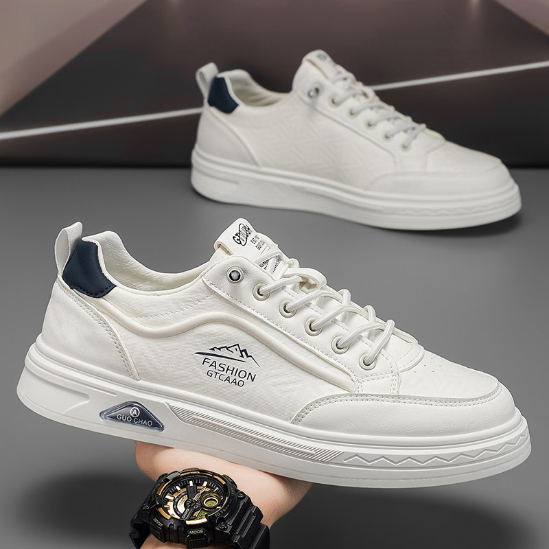 一脚蹬男鞋春季潮流百搭休闲板鞋男士皮面防水运动软底工作小白鞋