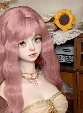 bjd娃娃假发3分4分6分粉色sd换装扮齐刘海长卷发假毛发头套毛坯发