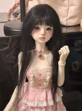 bjd娃娃假发3分4分6分sd人偶装扮黑色齐刘海长直发假毛头套毛胚发