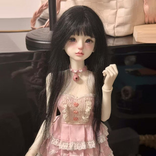 bjd娃娃假发3分4分6分sd人偶装扮黑色齐刘海长直发假毛头套毛胚发