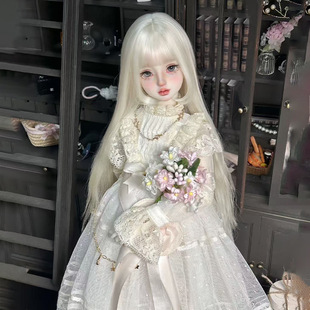 bjd娃娃假发假毛3分4分6分sd用装扮月白色齐刘海长直发毛胚头发套