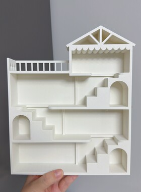 微缩食玩3D打印盲盒公仔萌粒楼梯房娃娃屋过家家场景摆件二创房子