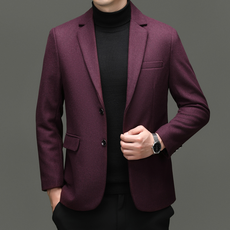 皮尔卡丹羊毛呢西服中年男性西装爸爸呢子休闲单西外套上衣高级感