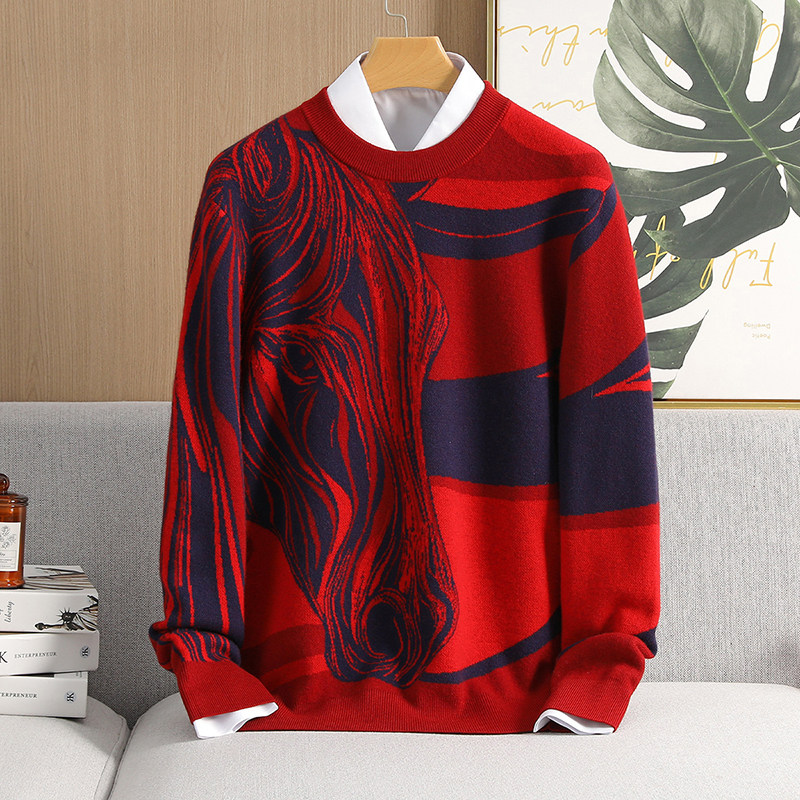 皮尔卡丹新年羊毛衫男性加厚马年年轻奢毛衣红色上衣本命年针织衫,男装,针织衫/毛衣,淘宝优惠券,粉丝福利购,淘宝优惠卷