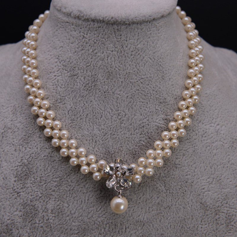 vintage 古着 复古 老首饰 洛可可 珍珠 莱茵石 花朵 项链 毛衣链