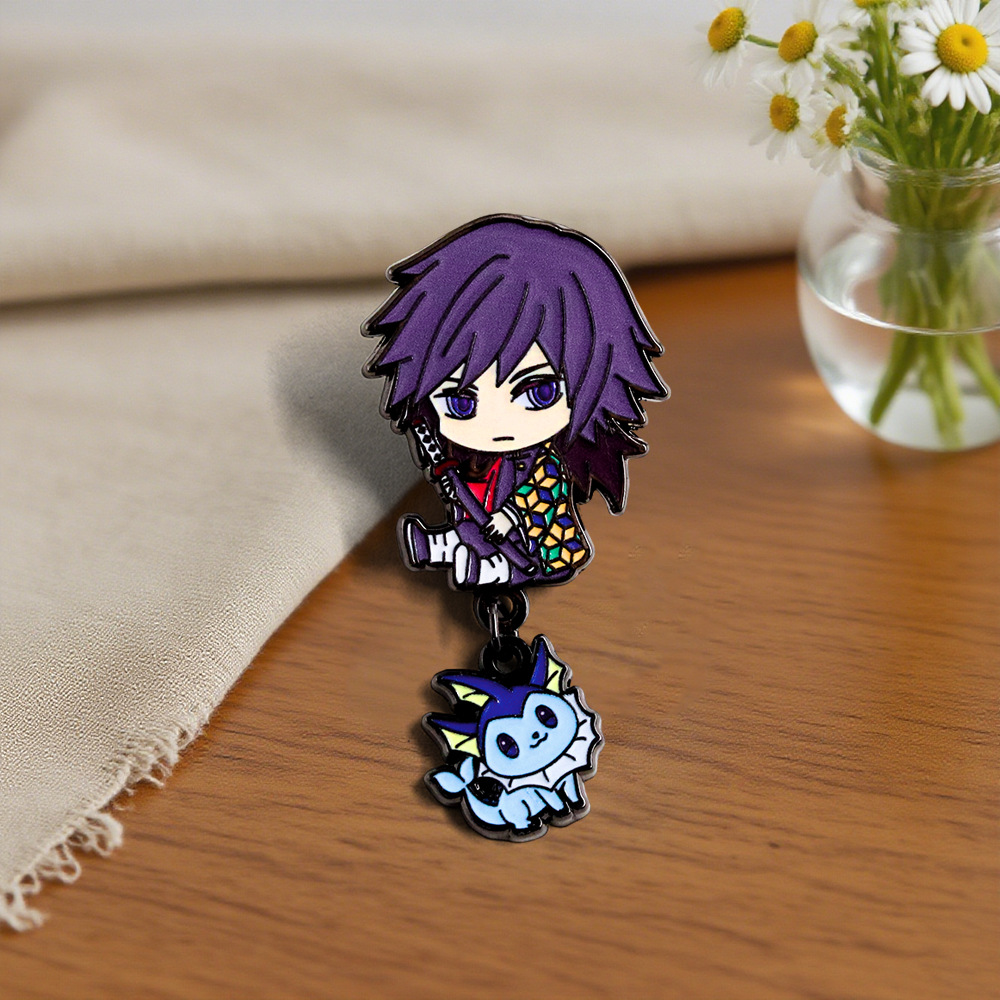 ”鬼灭之刃无限城“富冈义勇金属胸针可爱吊坠徽章动漫周边水柱