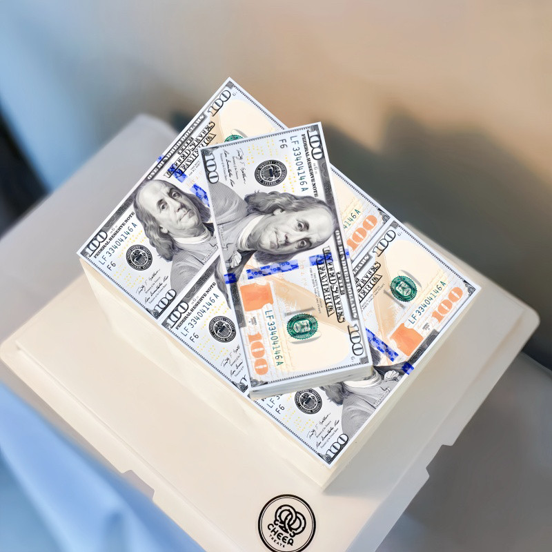 新款糯米纸钞票蛋糕装饰美金美元烘焙用纸围边金色暴富$插旗道具