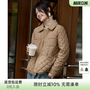 XWI欣未小香风翻领短款 简约百搭气质棉袄 菱形格棉服女2025年冬季